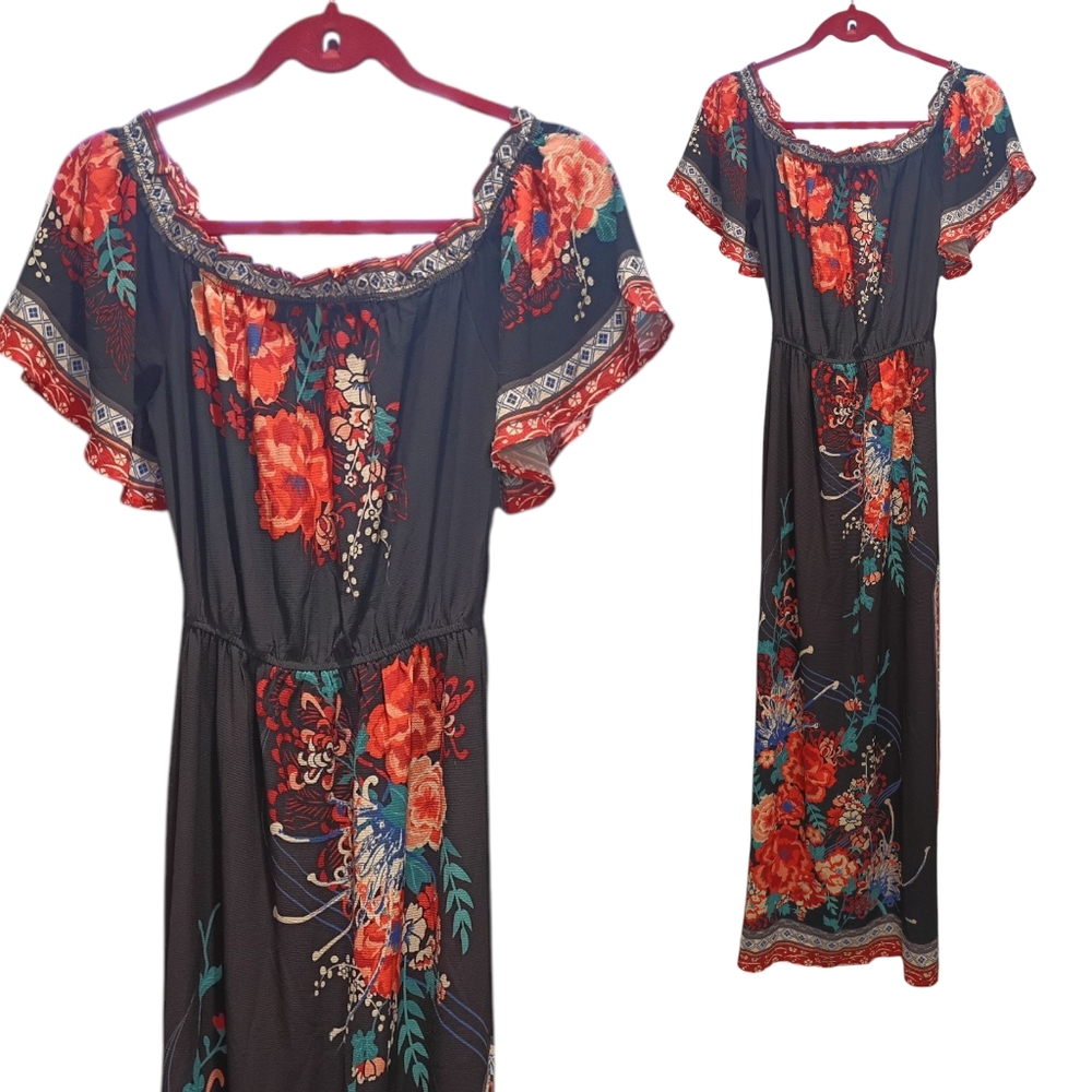 Flying Tomato Black Floral Full Length Maxi Dress Size S
